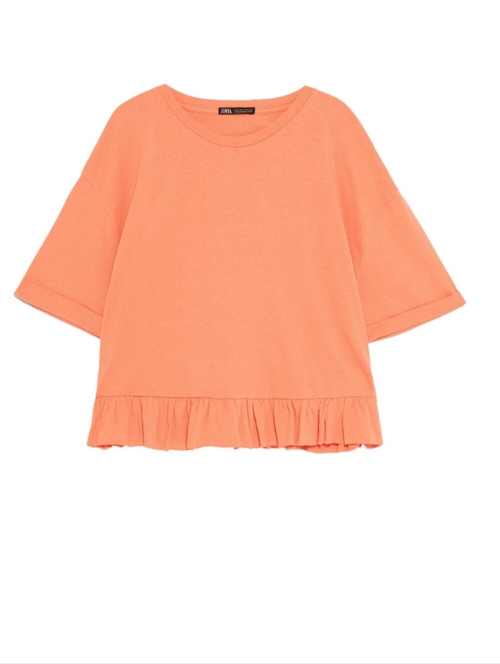 Zara Peplum Ruffle Hem Coral T-Shirt Top Blouse L